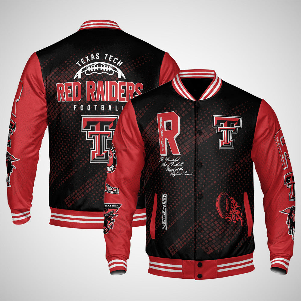 Texas Tech Red Raiders , Ncaa Pattern Baseball Jacket, Varsity Jacket V12