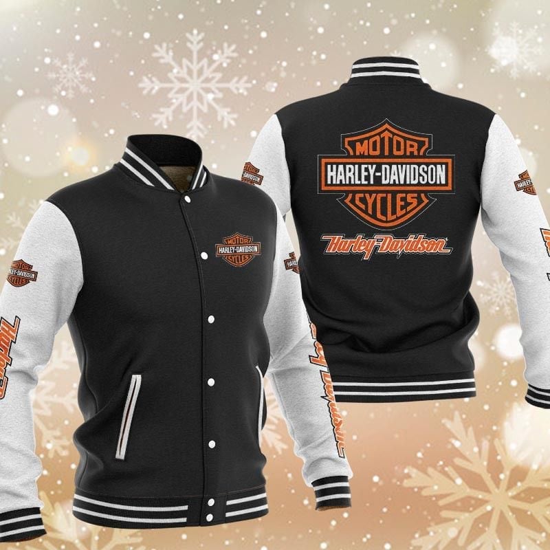 Harley Davidson Brand Logo Baseball Varsity Jacket Full Color