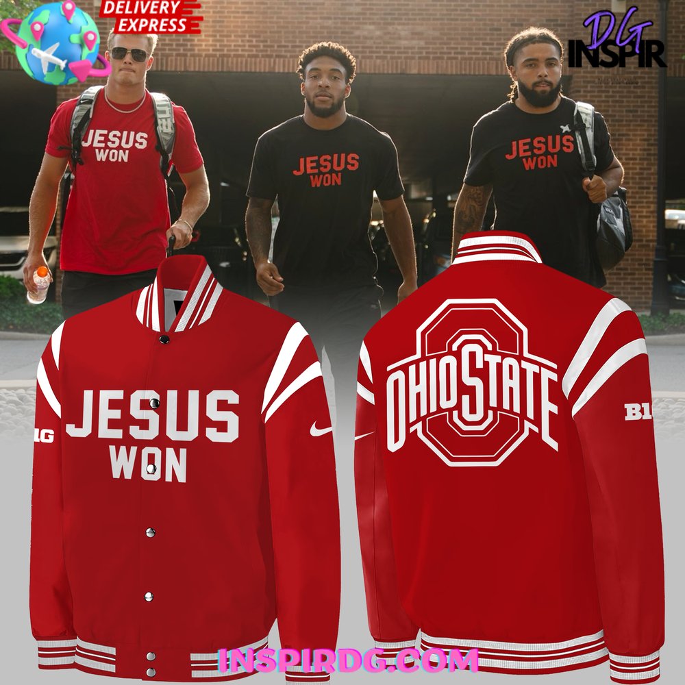 Ohio State Football Jesus Won 2024 Red Baseball Jacket