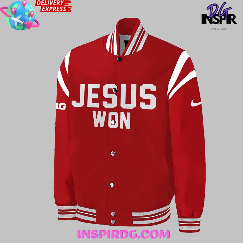 Ohio State Football Jesus Won 2024 Red Baseball Jacket