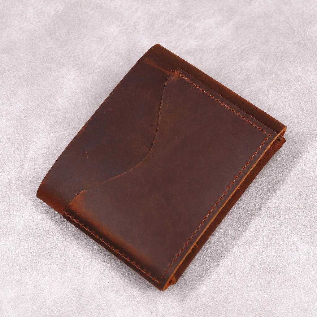 (Fit For Euro) Genuine Leather Wallet For Men Cowhide Short Slim Men's Cash Wallet Credit Card Holder With Flap Magnetic Closure