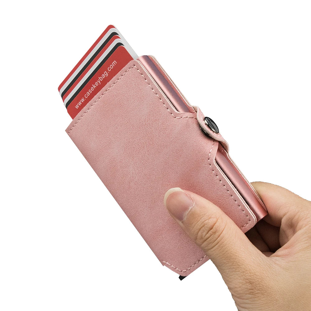 CASEKEY Men Card Holder Premium Leather Credit Card Wallet Small Bag Slim Minimalist Pop Up Cardholder Case with Coin Purse
