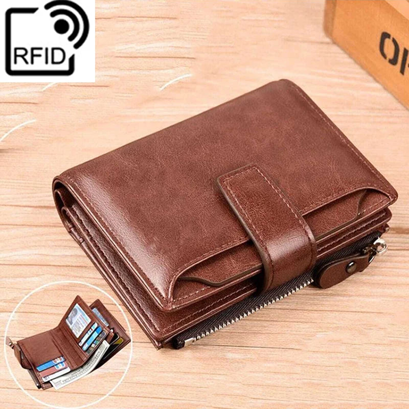 Men's Coin Purse Wallet RFID Anti-theft Man Leather Wallet Zipper Business Card Holder Money Bag Wallet Male