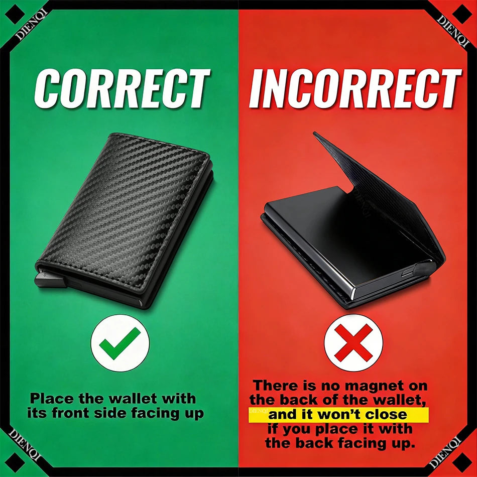 DIENQI Carbon Fiber Card Holder Wallets Men Brand Rfid Black Magic Trifold Leather Slim Mini Wallet Small Money Bag Male Purses