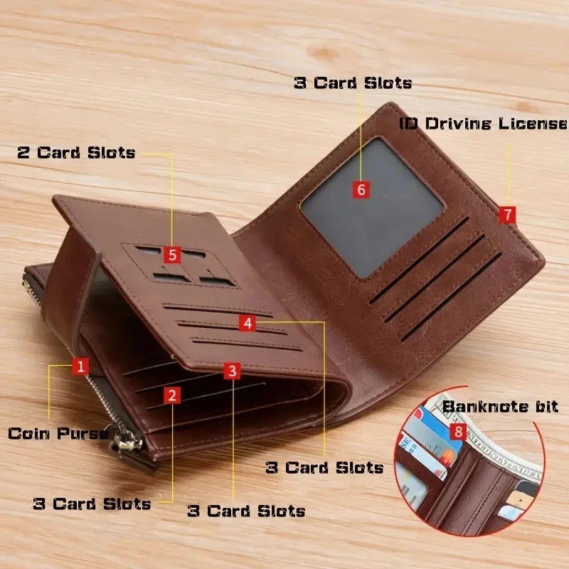 Men's Coin Purse Wallet RFID Anti-theft Man Leather Wallet Zipper Business Card Holder Money Bag Wallet Male