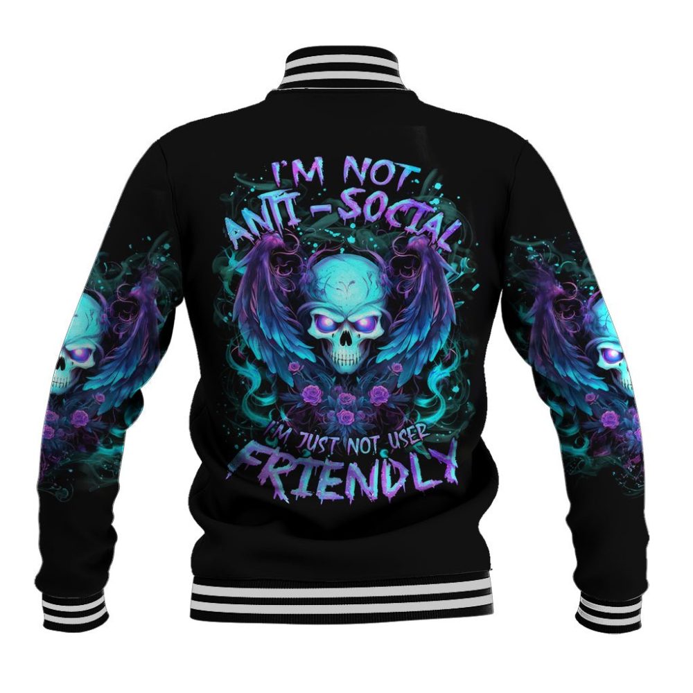 Angel Skull Baseball Jacket I'M Not Anti-Social I'M Just Not User Friendly Dt01