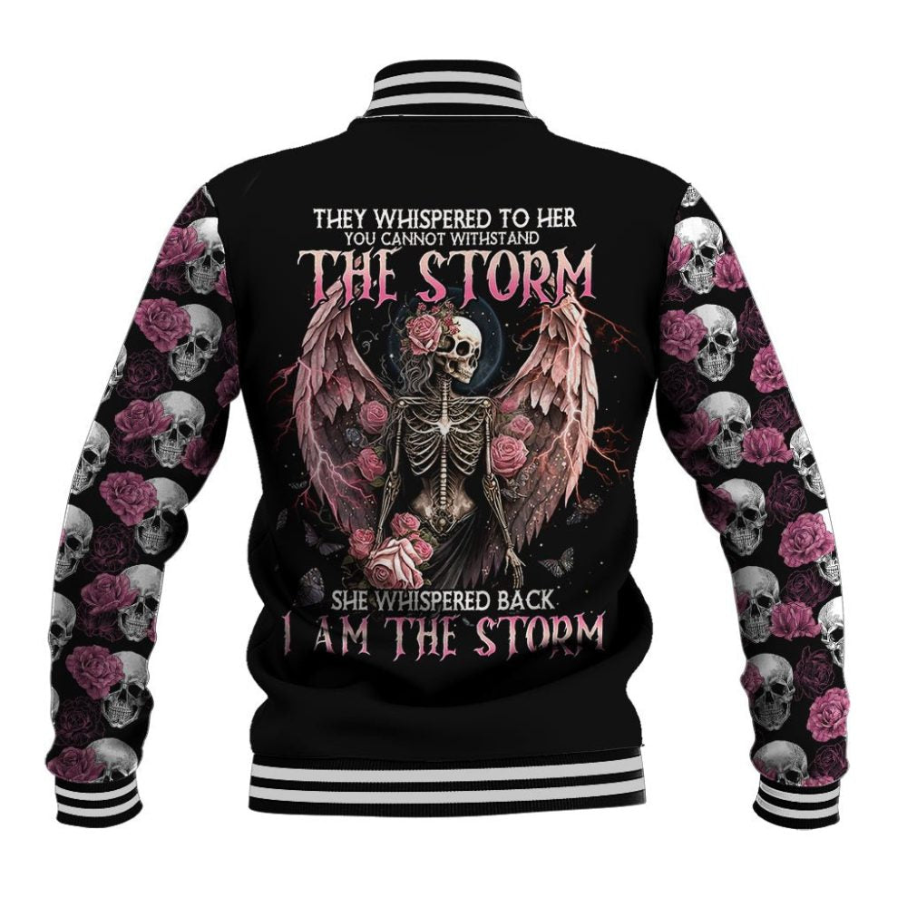 Angel Skull Baseball Jacket She Whispered Back Iam The Storm Dt01