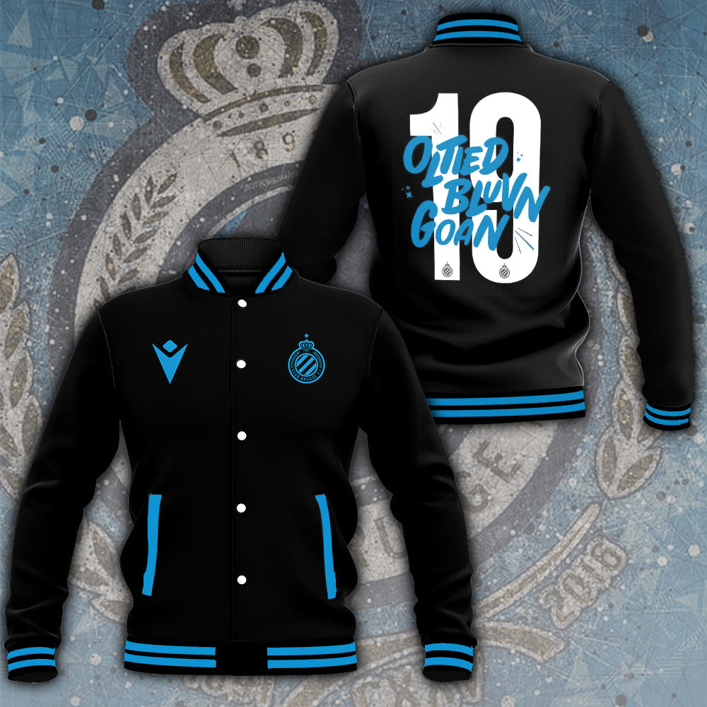 Club-Inspired Black Varsity Jacket - Sporty Style With Blue Accents &amp; Number 10 Design