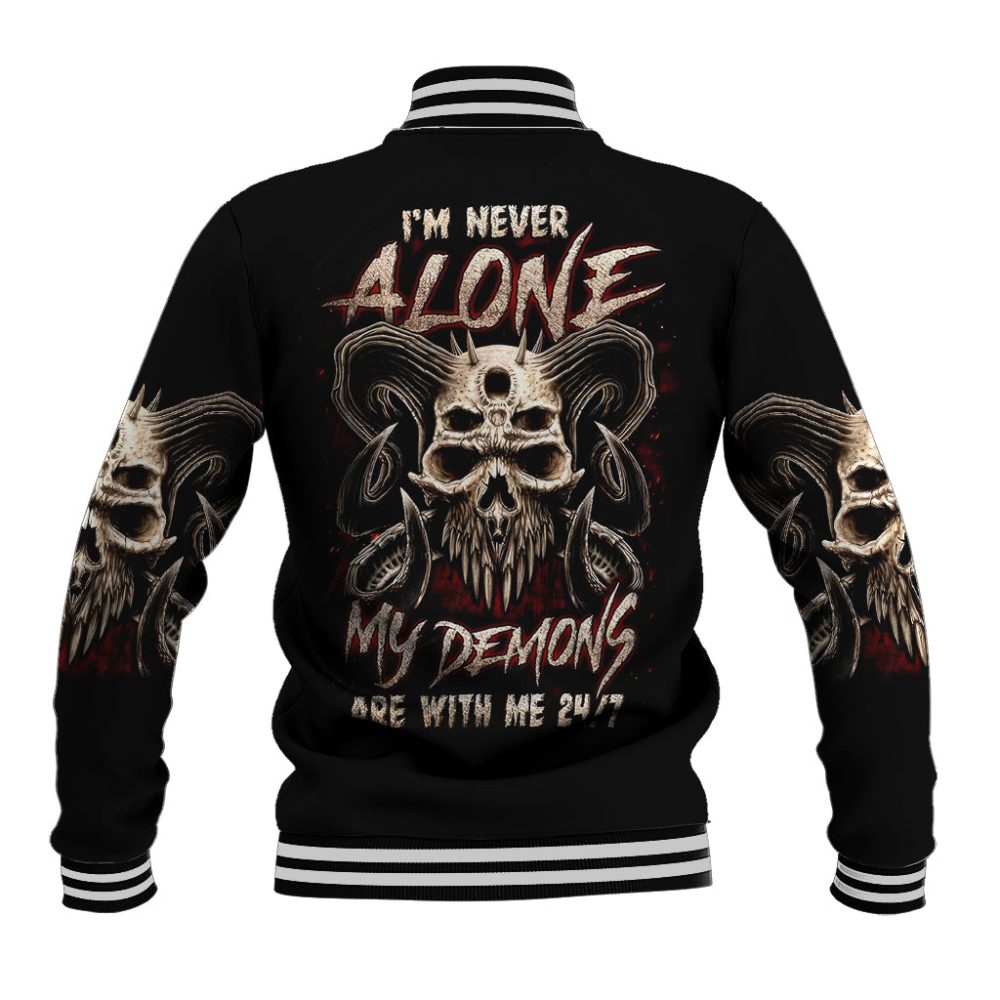 Satan Skull Baseball Jacket I Never Alone My Demon With Me 24/7 Dt01