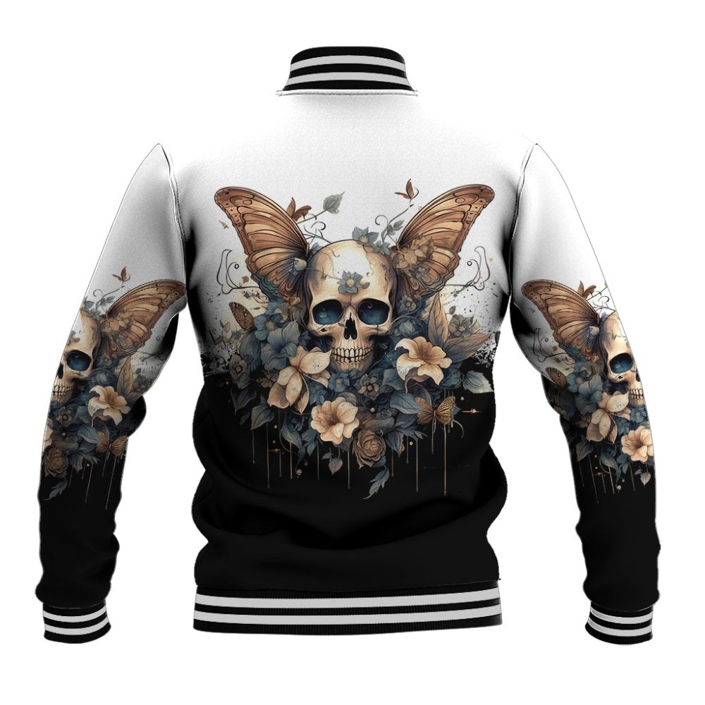 Butterfly Skull Baseball Jacket Flower Butterfly Gothic Skull Dt01