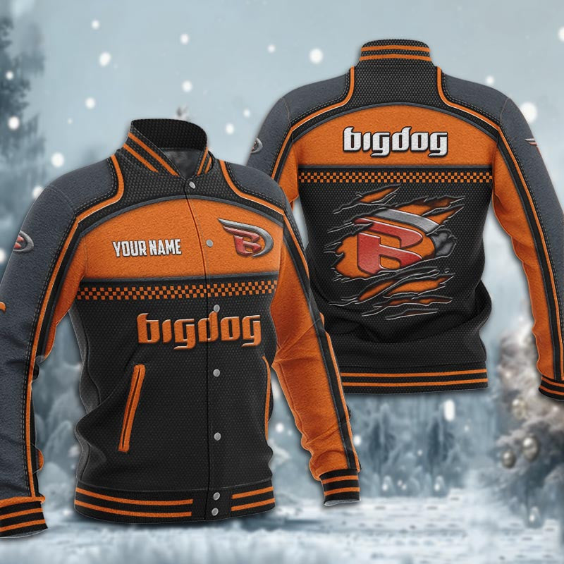 Big Dog Motorcycles Dmhj1867 Baseball Jacket Logo Baseball Varsity Jacket