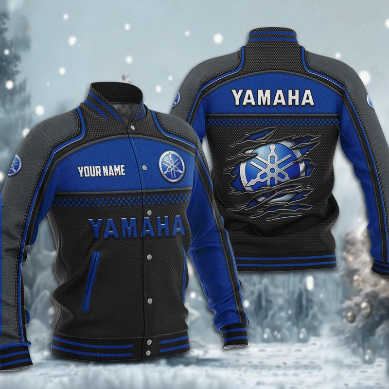 Yamaha Blue Dmhj1904 Baseball Jacket Logo Baseball Varsity Jacket