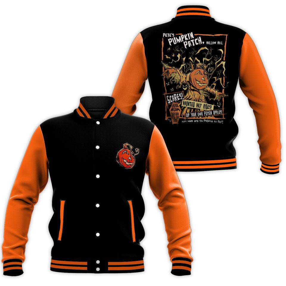 Spooky Pumpkin Patch Varsity Jacket – Perfect For Halloween &amp; Fall Fashion