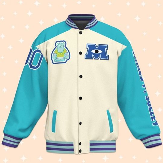 Stylish Monster Varsity Jacket - Blue &amp; White, Eye Patch Design, Unisex, Cozy Fit