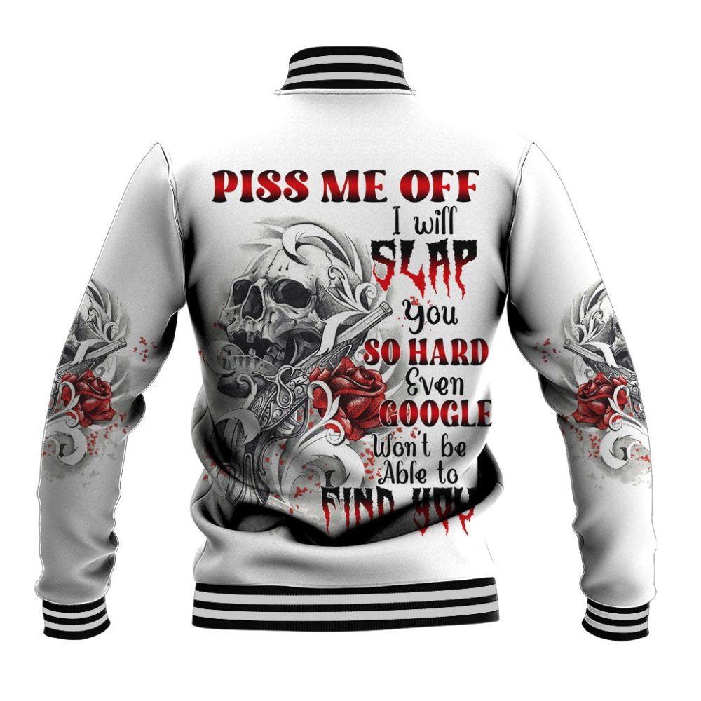 P Me Off Tattooed Skull Rose Baseball Jacket Ts04